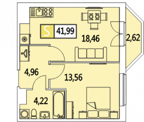 Двухкомнатная квартира (Евро) 41.9 м²