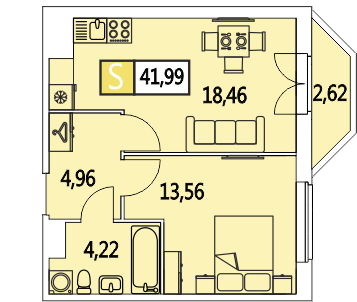 Двухкомнатная квартира (Евро) 41.9 м²