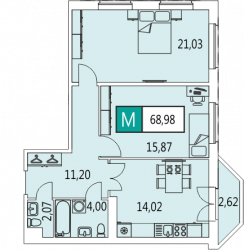 Трёхкомнатная квартира (Евро) 68.9 м²