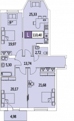 Четырёхкомнатная квартира (Евро) 110.4 м²